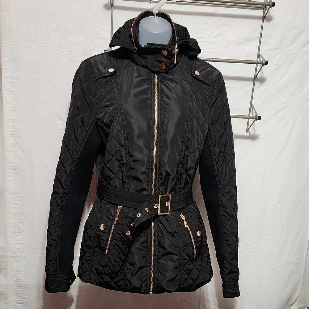 NWOT SzM Tart Collections Black Quilted Puffer Jacket with Gold Details